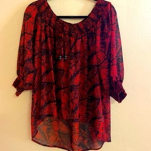 Red & Black Chiffon Blouse